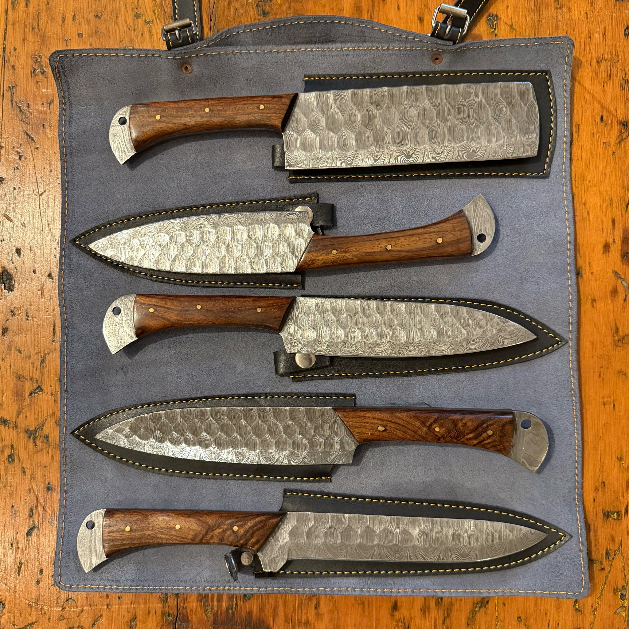 5 Piece Chef Sets with Leather Roll-Bag