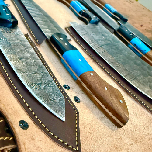 5 Piece Damascus 3 Tone Chef Set with Roll Bag