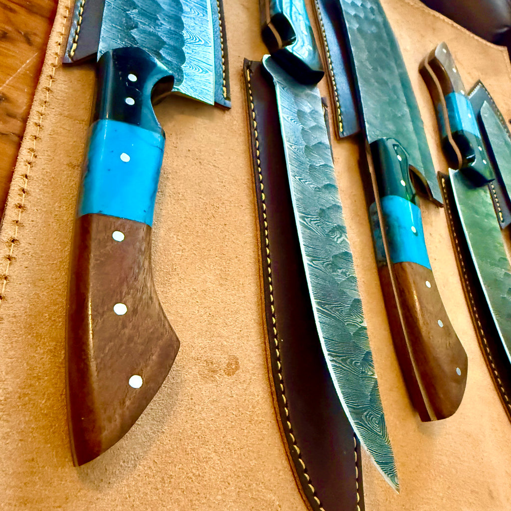 5 Piece Damascus 3 Tone Chef Set with Roll Bag