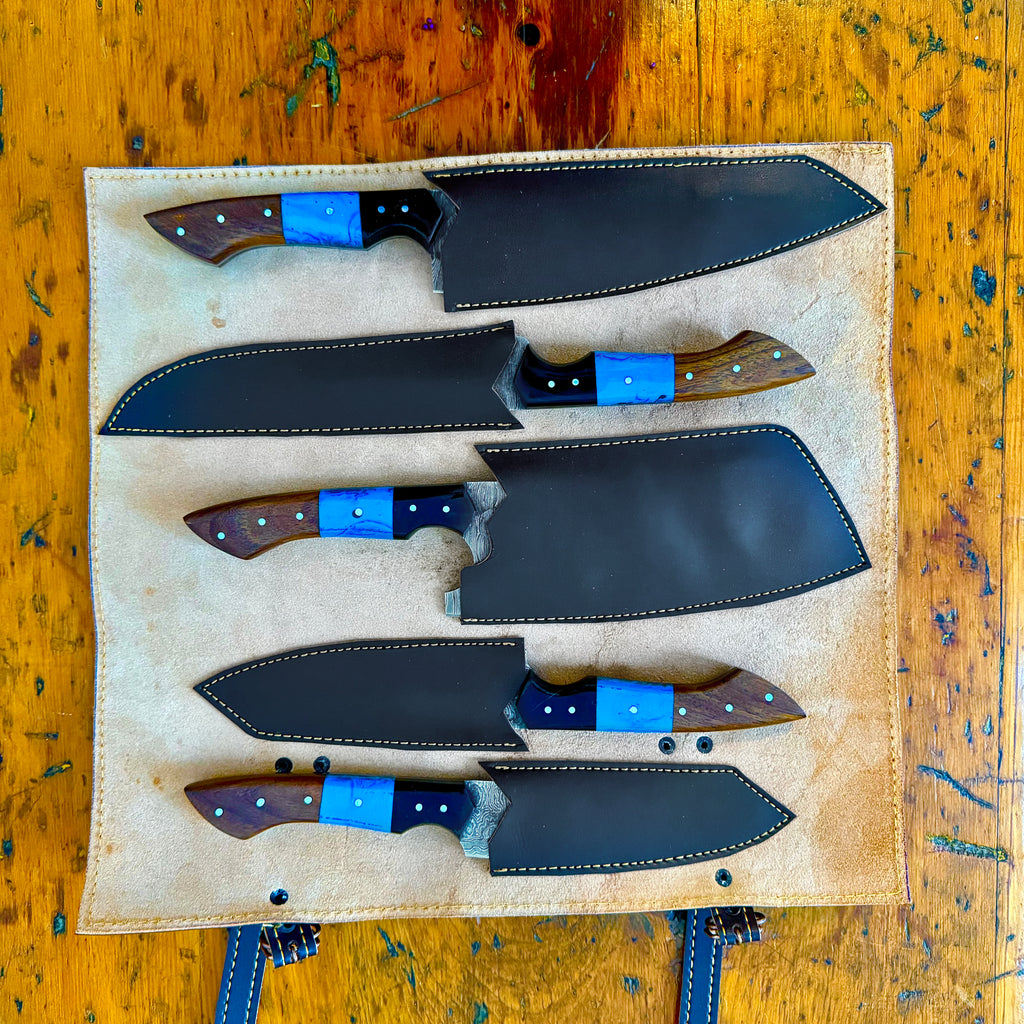 5 Piece Damascus 3 Tone Chef Set with Roll Bag