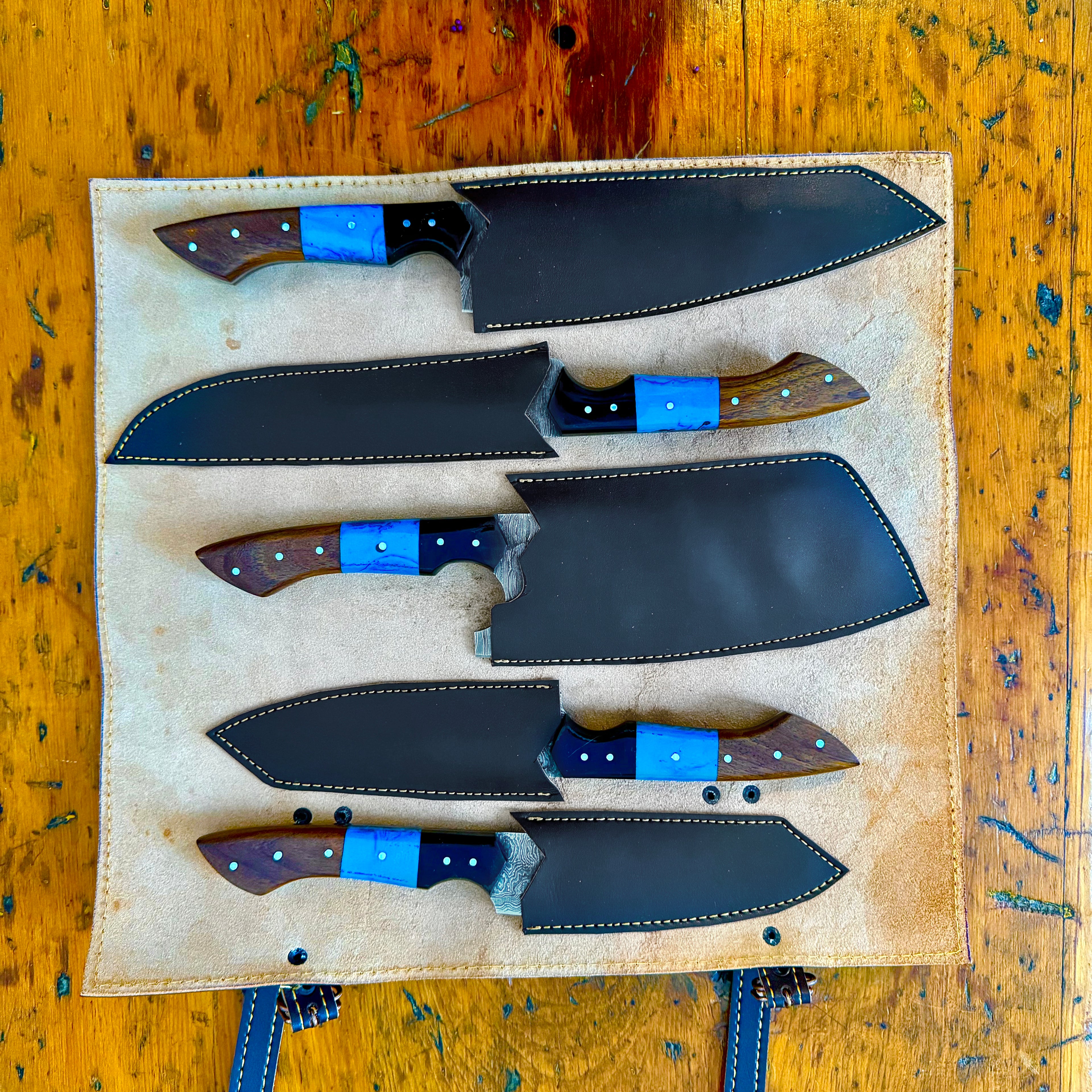 5 Piece Damascus 3 Tone Chef Set with Roll Bag
