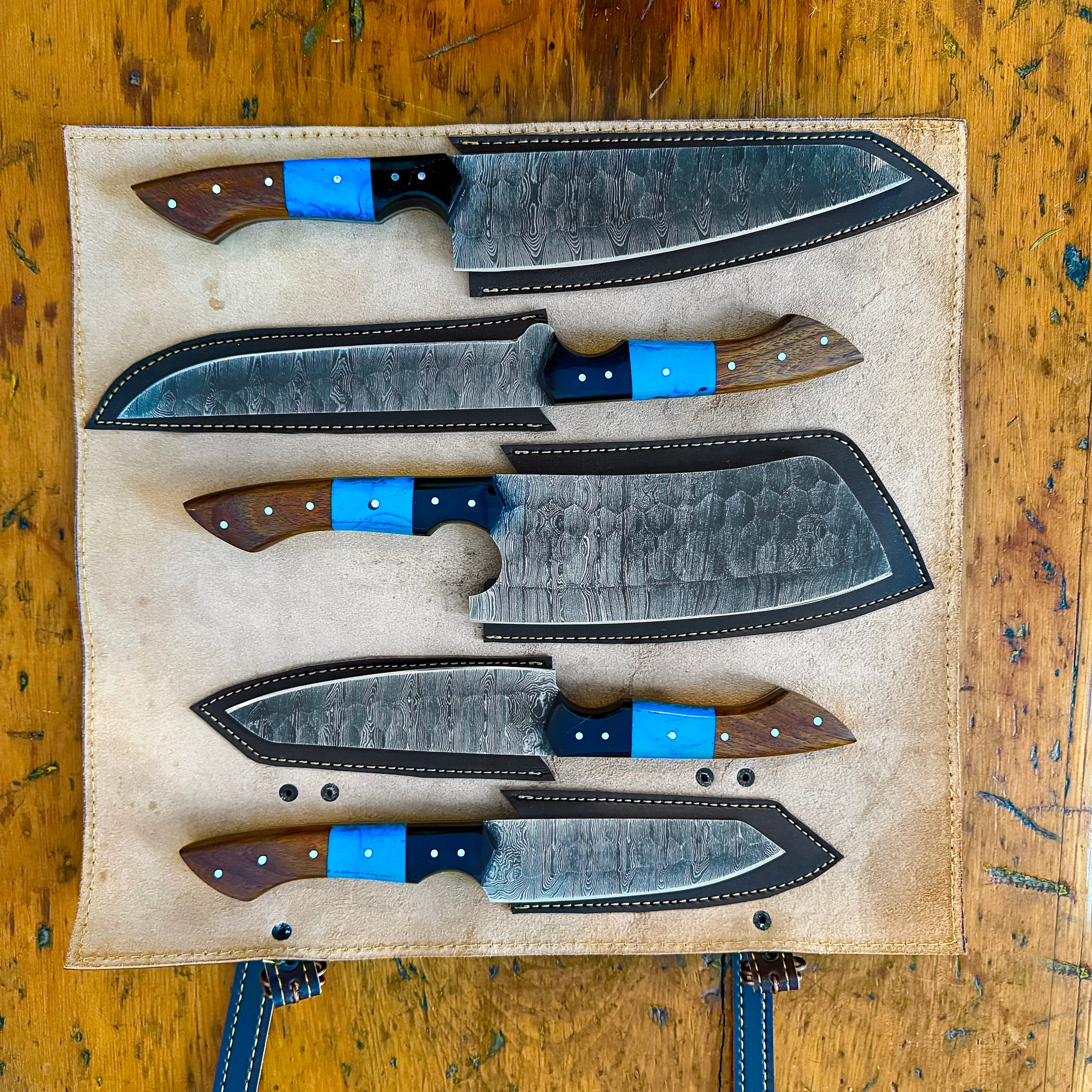 5 Piece Damascus 3 Tone Chef Set with Roll Bag