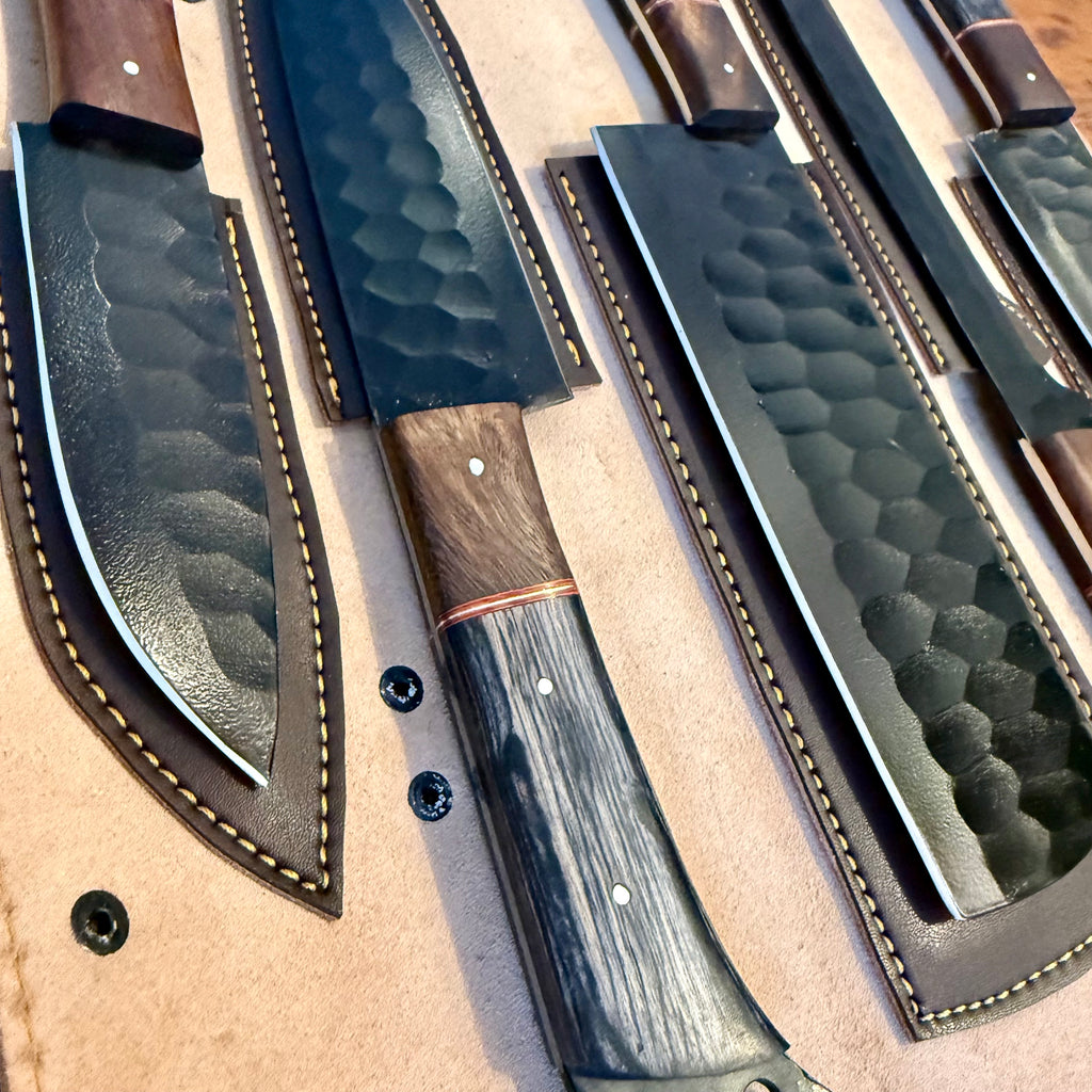 5 piece Dark Grey Chef Set with Leather Roll-Bag