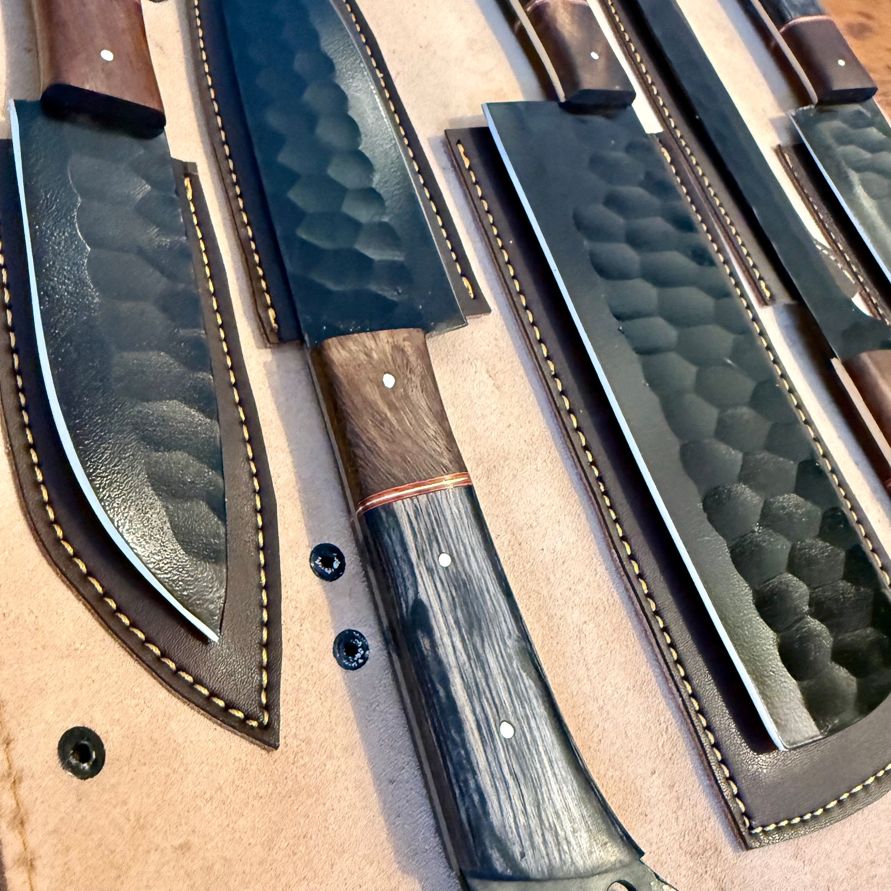 5 piece Dark Grey Chef Set with Leather Roll-Bag