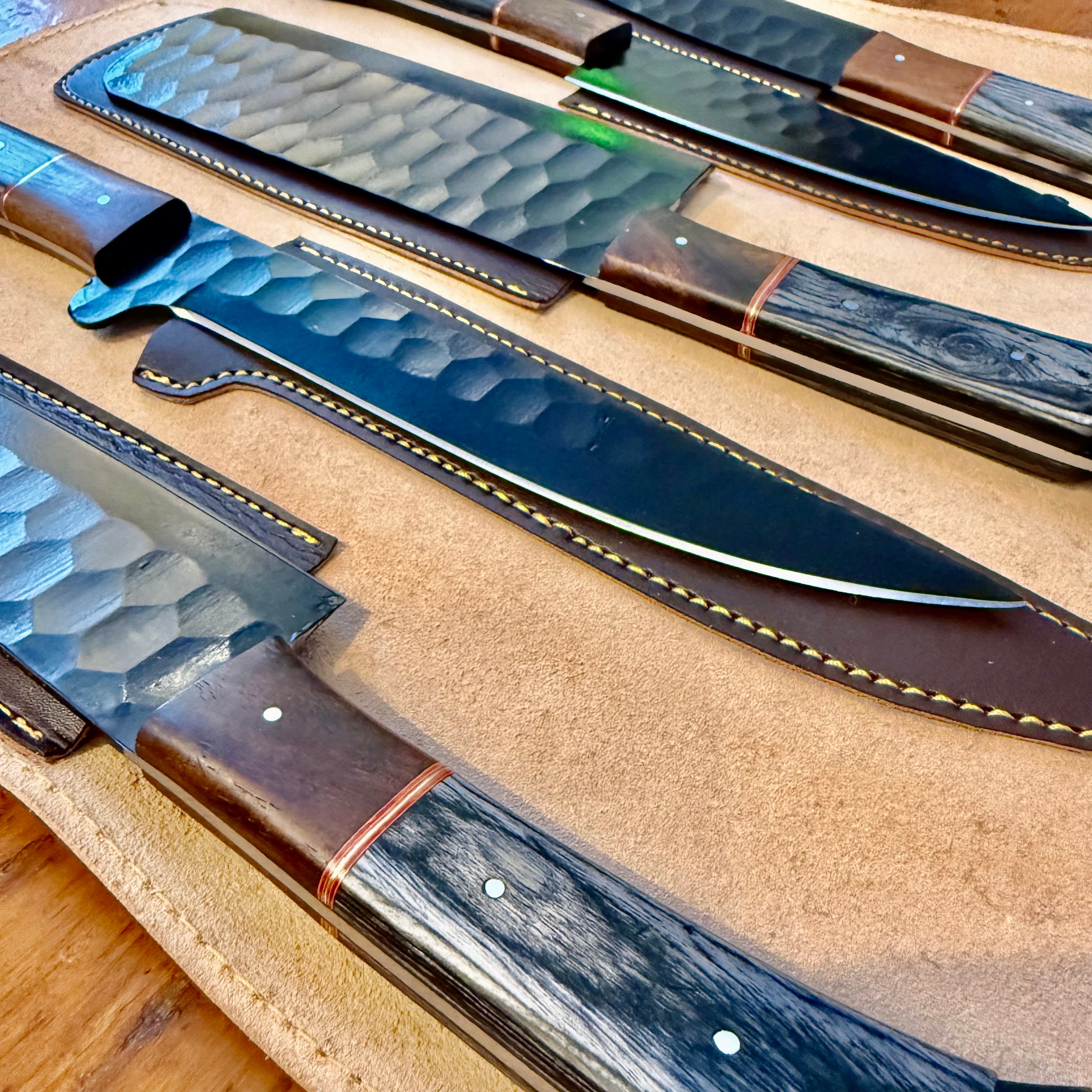 5 piece Dark Grey Chef Set with Leather Roll-Bag