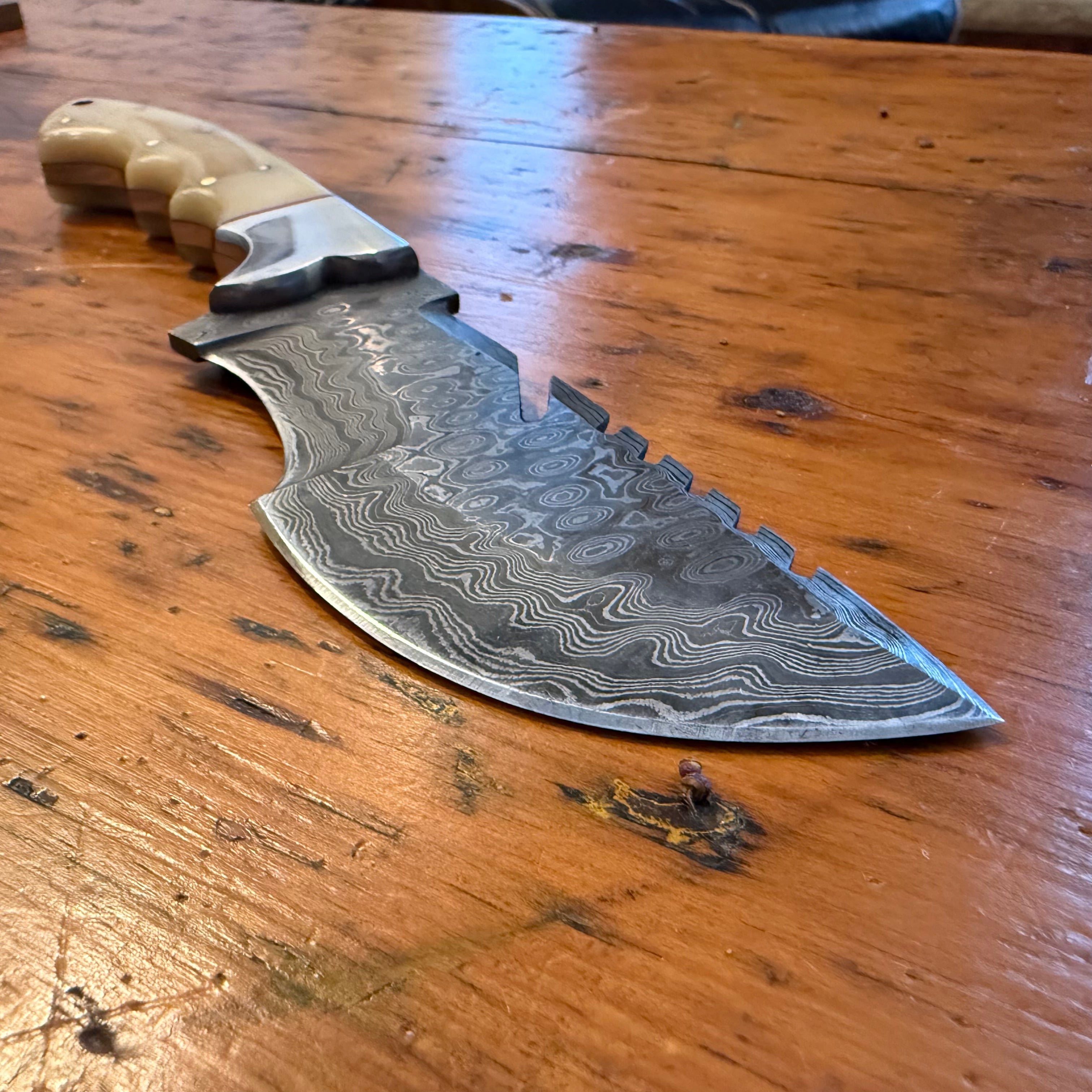 Damascus Tracker Knife- Camel Bone Handle