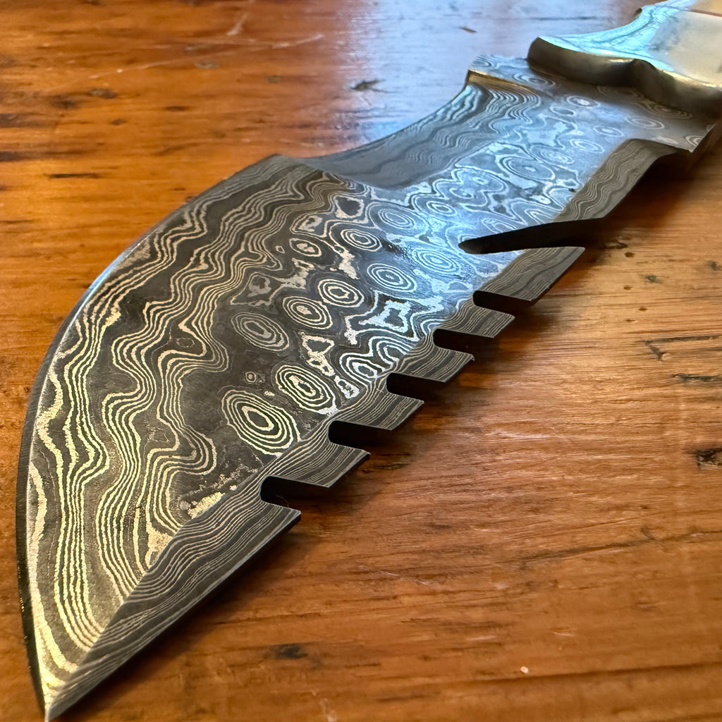 Damascus Tracker Knife- Camel Bone Handle
