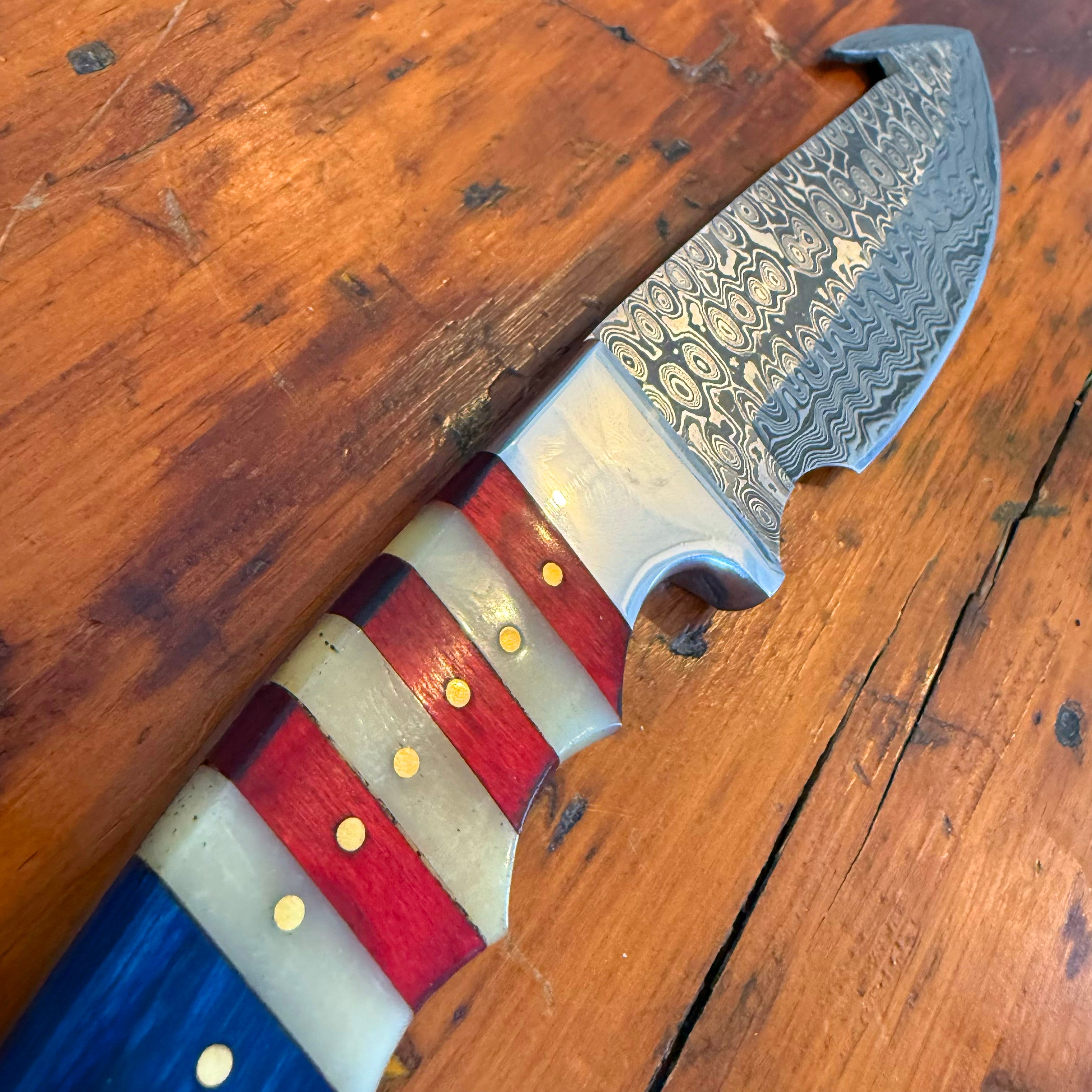 Damascus Skinning Knife Patriotic