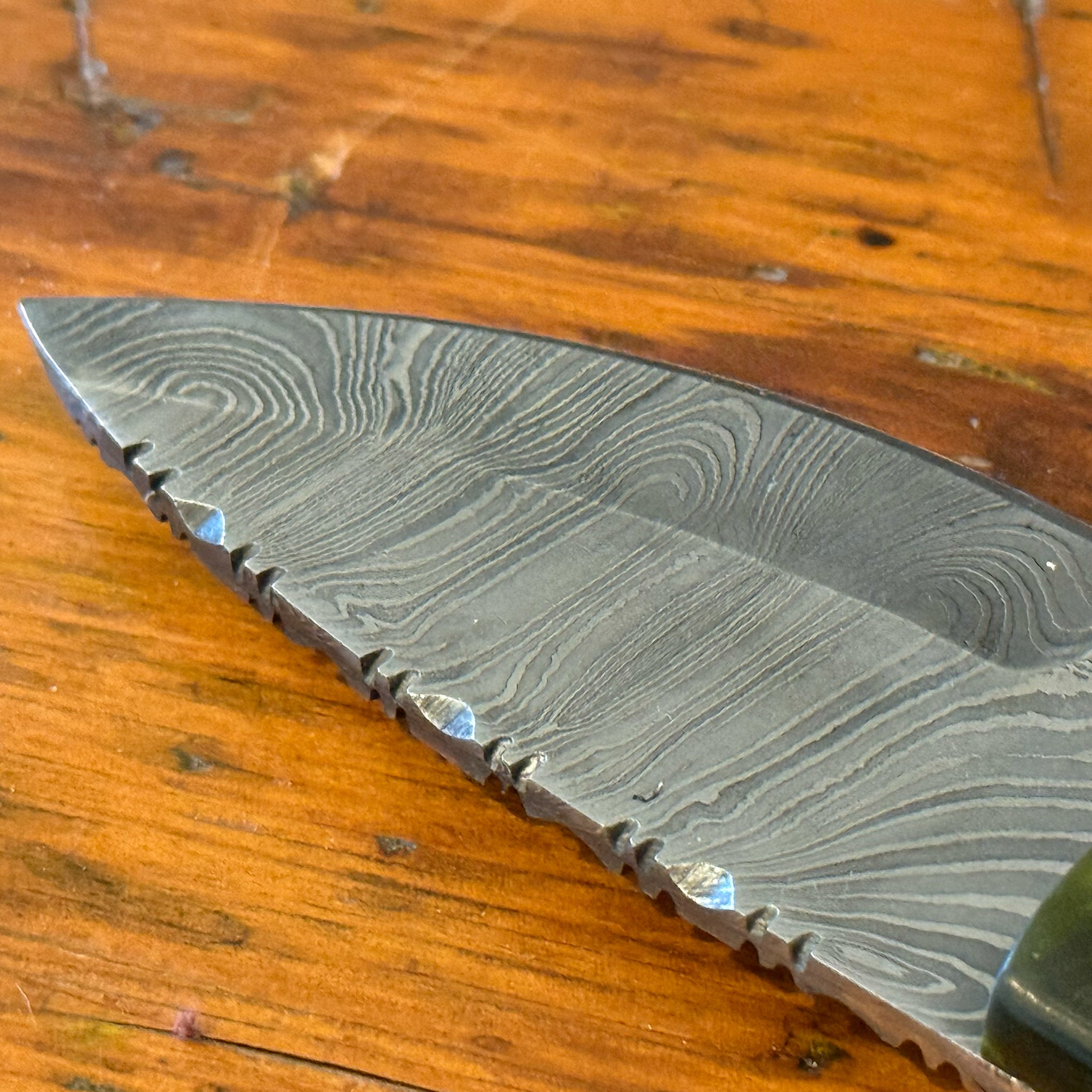 Damascus Shorty with Green Resin Handle