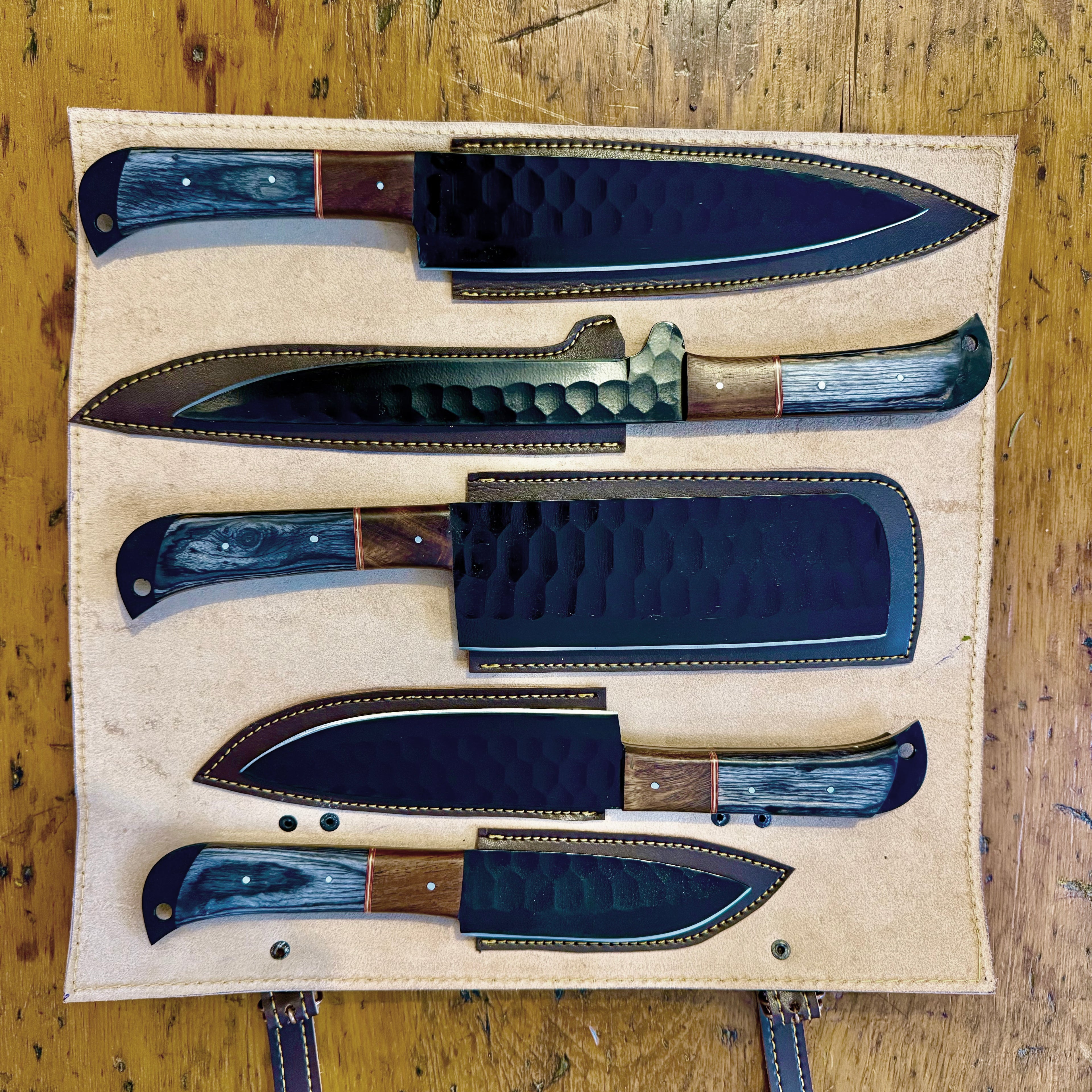 5 piece Dark Grey Chef Set with Leather Roll-Bag